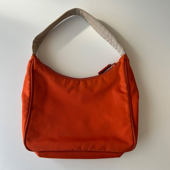 Prada Orange Nylon Mini Shoulder Bag With Beige Strap & Zipper Closure - Picture 4 of 10